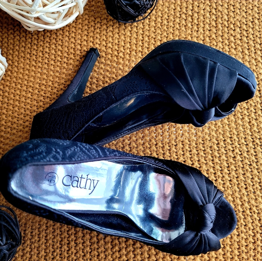 Cathy Jean 3 Inches Open Toe Stilleto Black 5.5 - Picture 2 of 8